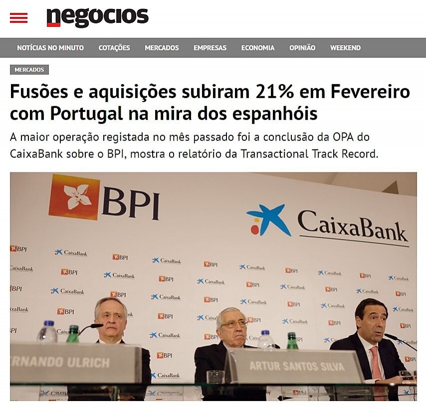 Fuses e aquisies subiram 21% em Fevereiro com Portugal na mira dos espanhis